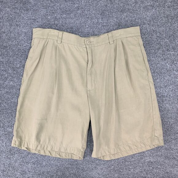 Tommy Bahama Silk Shorts Mens 36 Parchment Pleated Front Mid Rise Golf Chino - Picture 2 of 10